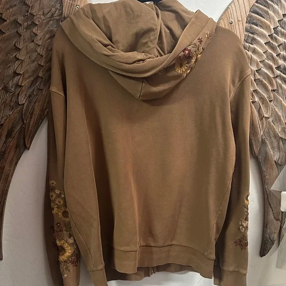 DRIFTWOOD Tan Floral Embroidered Women's Hoodie - Picture 2 of 3